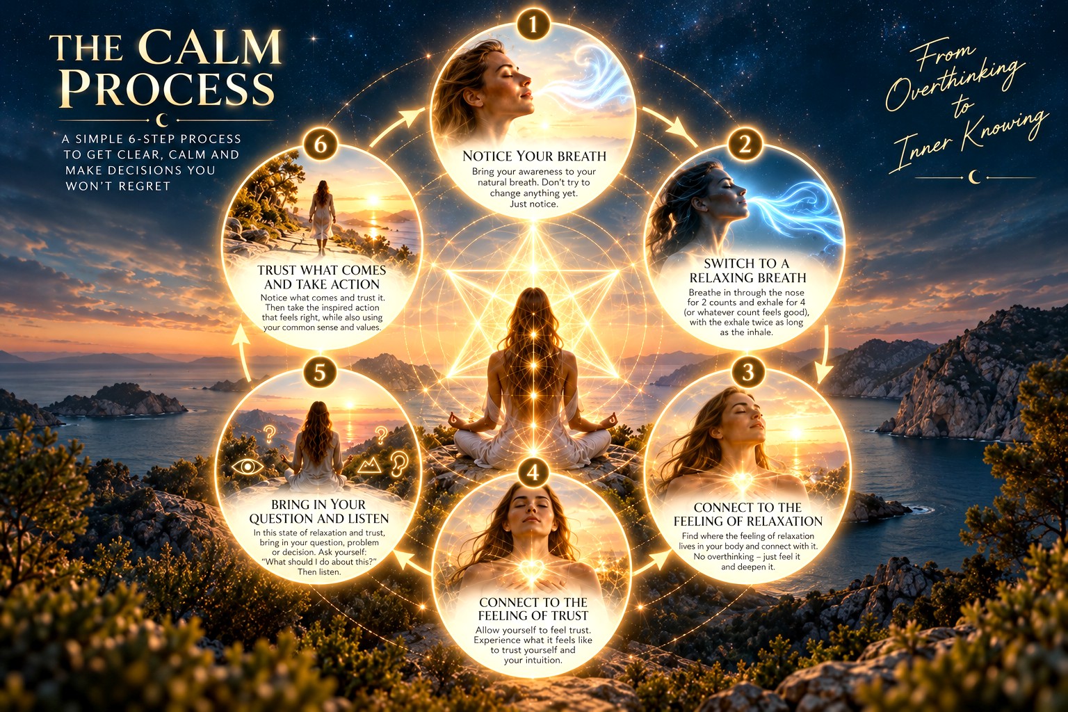 The Calm Process: six connected steps from noticing your breath to trusting what comes and taking aligned action